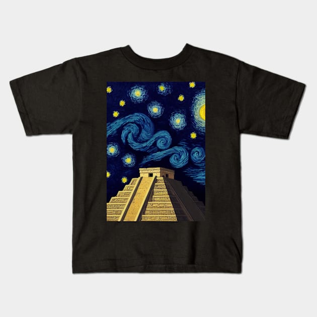 Starry Night Chichen Itza Kids T-Shirt by amitsurti